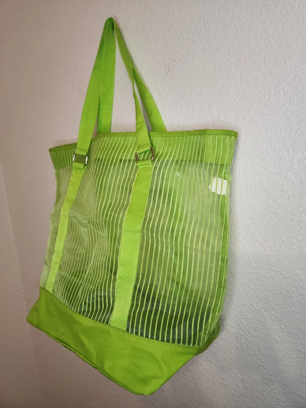 Xhilaration Neon Lime Transparent Tote Bag Striped Detail green Mesh Shopping